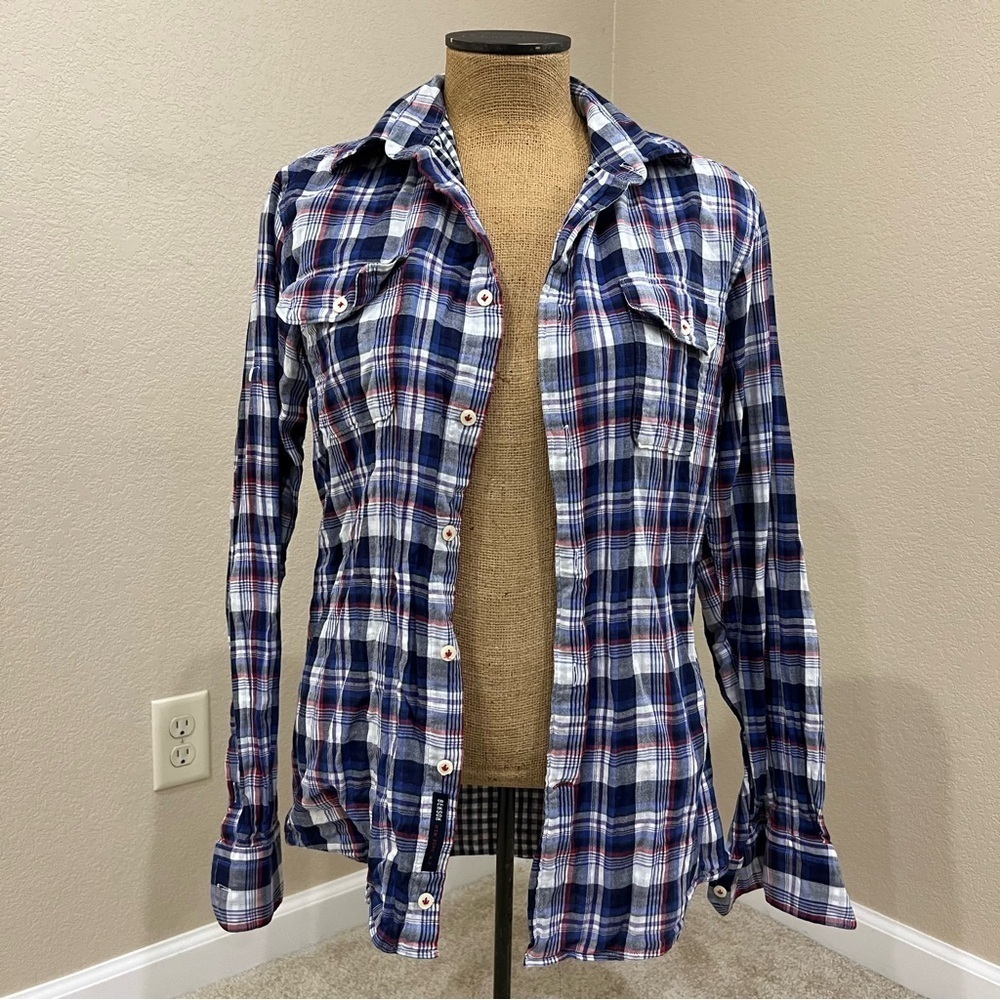 Benson New York N.Y. Men’s Long Sleeve Dress Shirt Plaid Size Medium Cotton,